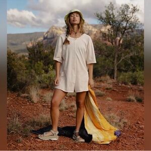 NWT FP Movement Free People Hot Shot Tee Romper White Ivory Bleached Clay Sz XS